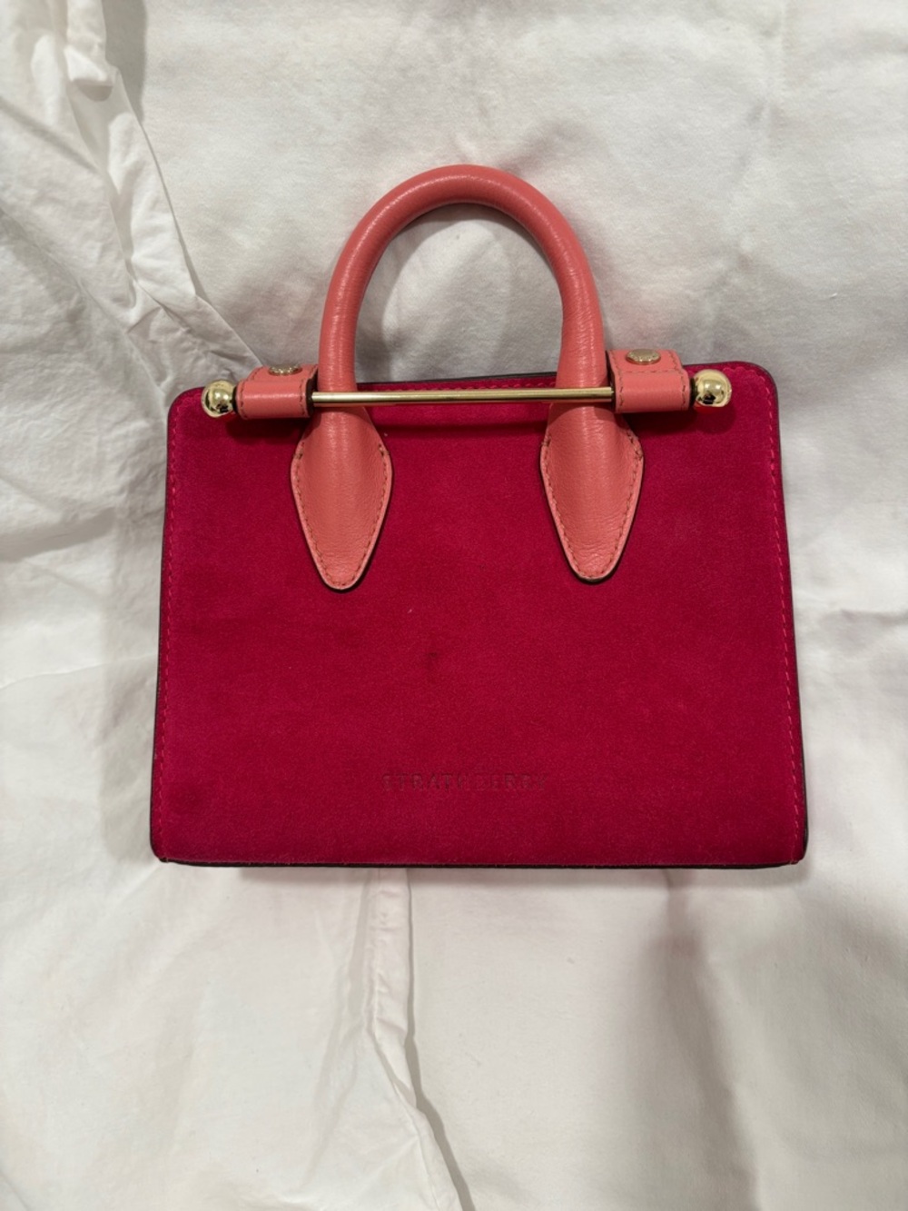 Strathberry Hot Pink Suede with Light Pink Leather Mini Satchel
